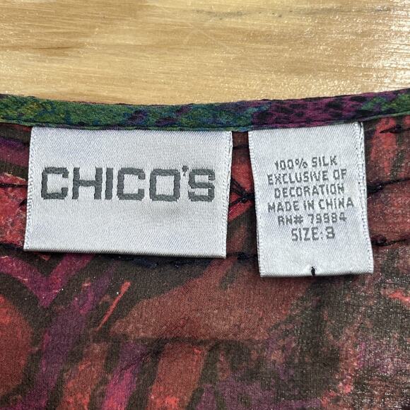 CHICO’s 100% Silk Sheer Chiffon Blouse Top Multicolor Size 3 14 Goblincore Indie - Picture 4 of 11